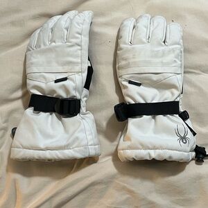 Spyder White Ski Gloves with Black Accents
